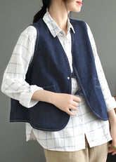 Dunkelblaue Jeansweste mit Patchwork-Taschen und ärmellosem